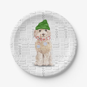 Fleas Navidog Christmas Cockapoo Santa Paper Plate