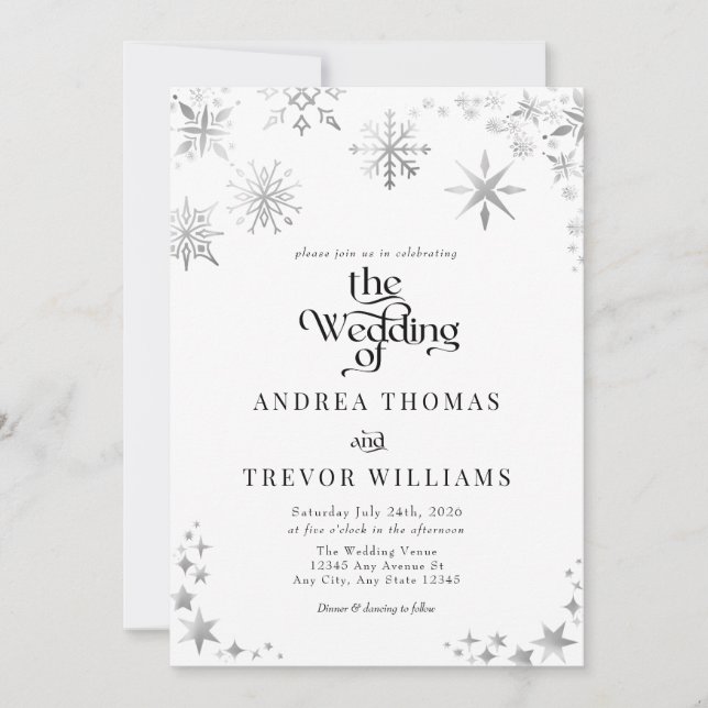Fléau de neige en argent | Invitations de mariage  (Devant)