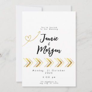 Flèche de coeur brillante or Faire-part de mariage