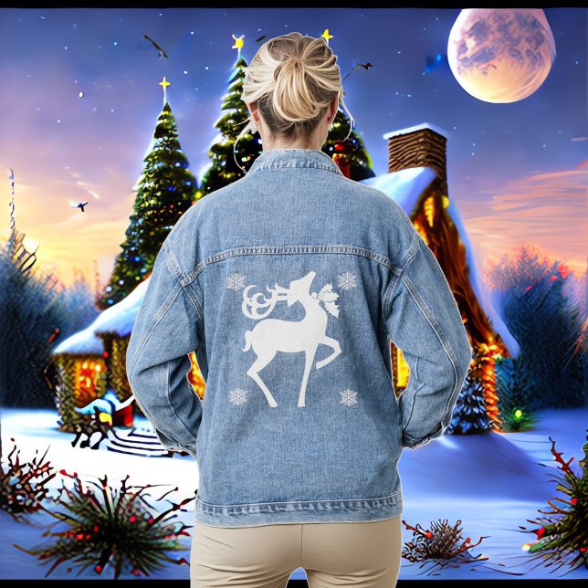 Flèche de neige nordique blanche en hiver Élégante (Nordic White Reindeer Winter Snowflakes Elegant Denim Jacket)