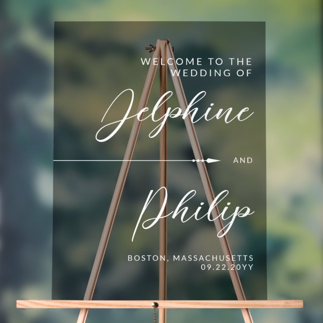 Flèche lisse Noir Blanc Script Mariage Bienvenue (Neutre)