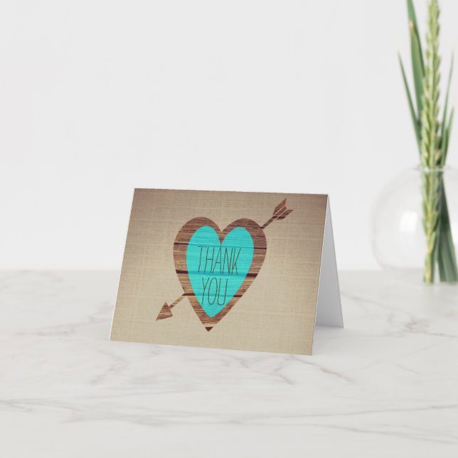 Flèche Turquoise Rustique de coeur Merci Notes (Devant)
