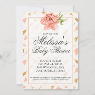 Flèches Baby shower, Invitation rose et or personn