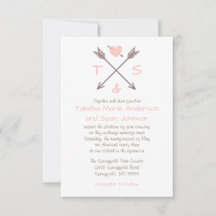 Flèches Cœur Rose - Faire-part de mariage 3x5