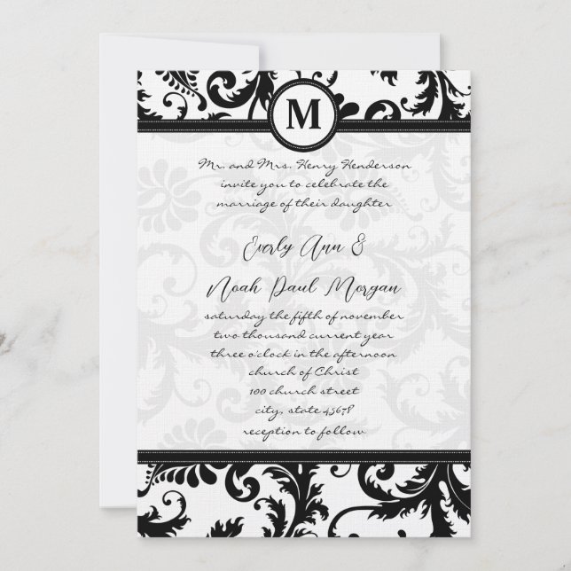 Flèches de Damas noires avec Faire-part de mariage (Devant)