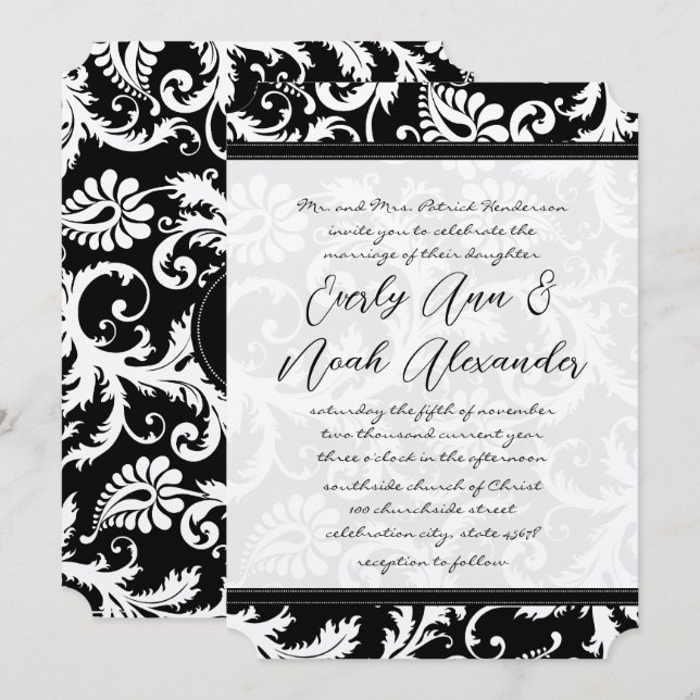 Flèches de Damas noires avec Faire-part de mariage (Devant / Derrière)