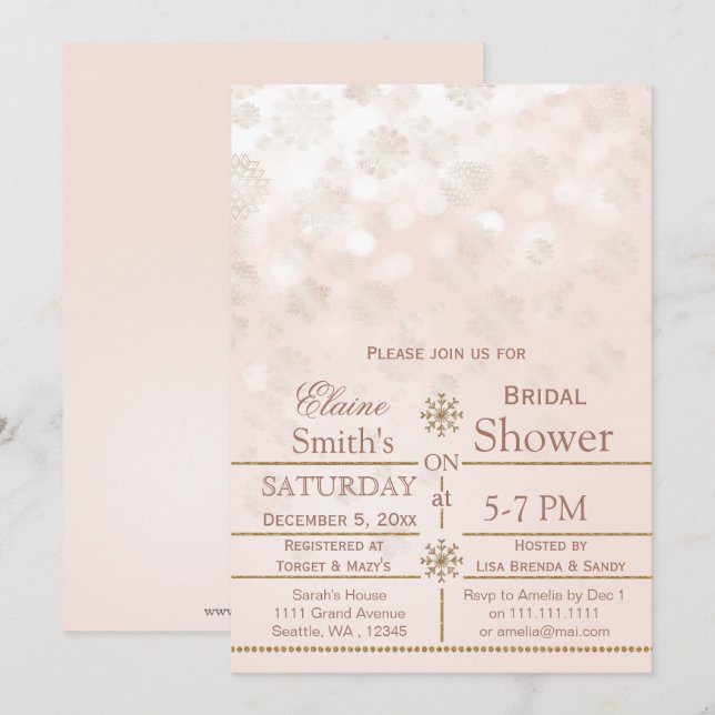 Flèches de neige blush Gold hiver Invitation de do (Devant / Derrière)