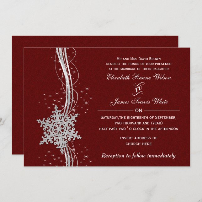 Flèches de neige en argent rouge invitations de ma (Devant / Derrière)