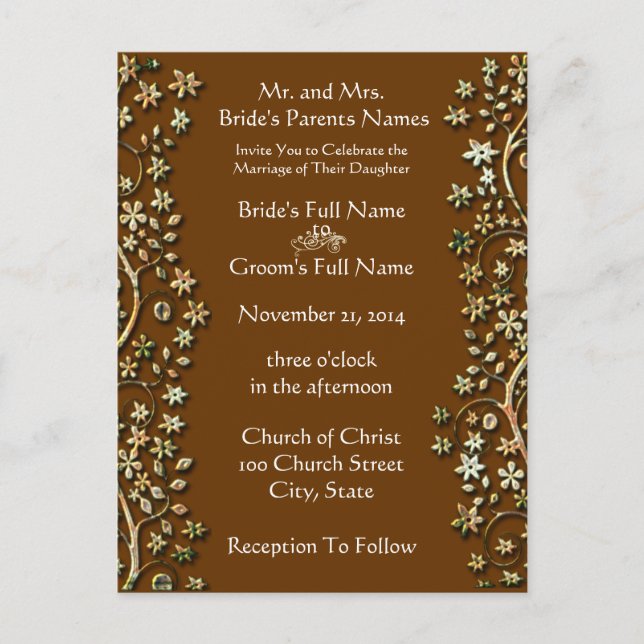 Flèches et fleurs faire-part de mariage-Brown (Devant)