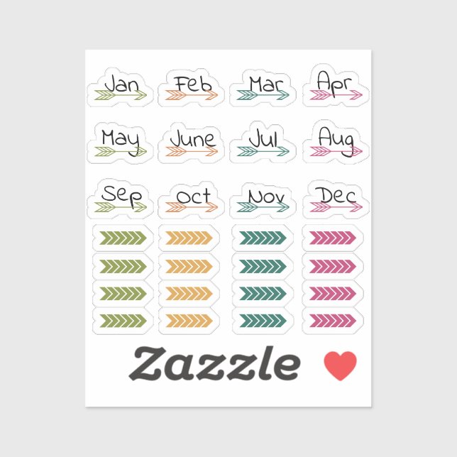 Flèches mensuelles Boho et Stickers Lecteur Washi (Feuille)