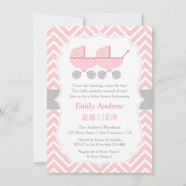 Flèches Twin Girl Baby Shower Invitations (Devant)