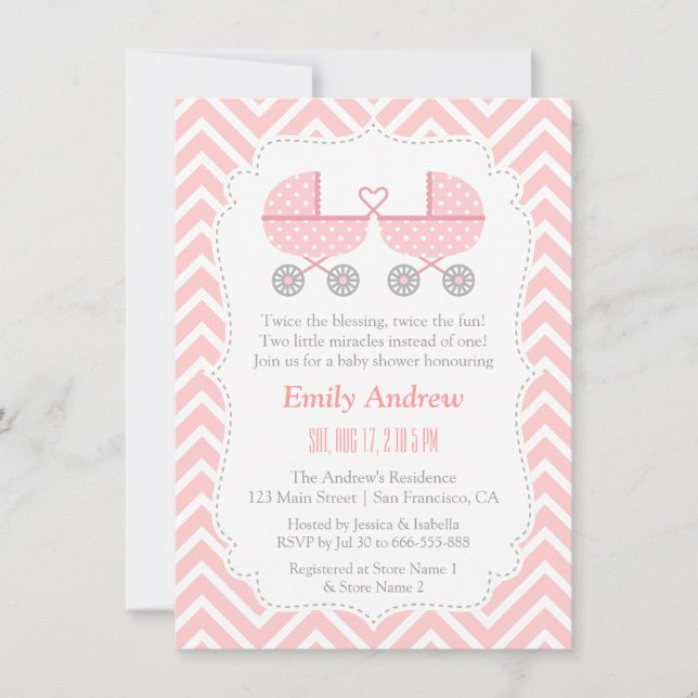 Flèches Twin Girl Baby Shower Invitations (Devant)