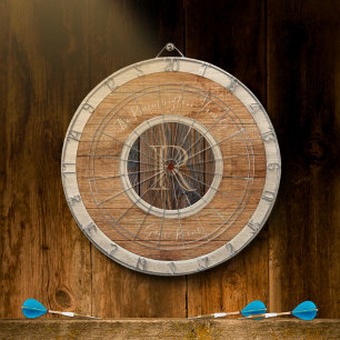 Fléchettes Monogramme en bois rustique Tan et Cible de fleche
