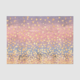 Flecked Gold Leaves against Colourful Sunset Tissue Paper