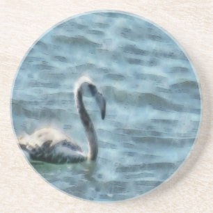 Fledgling Flamingo At Sea Watercolor Coaster