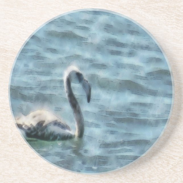 Fledgling Flamingo At Sea Watercolor Coaster (Front)