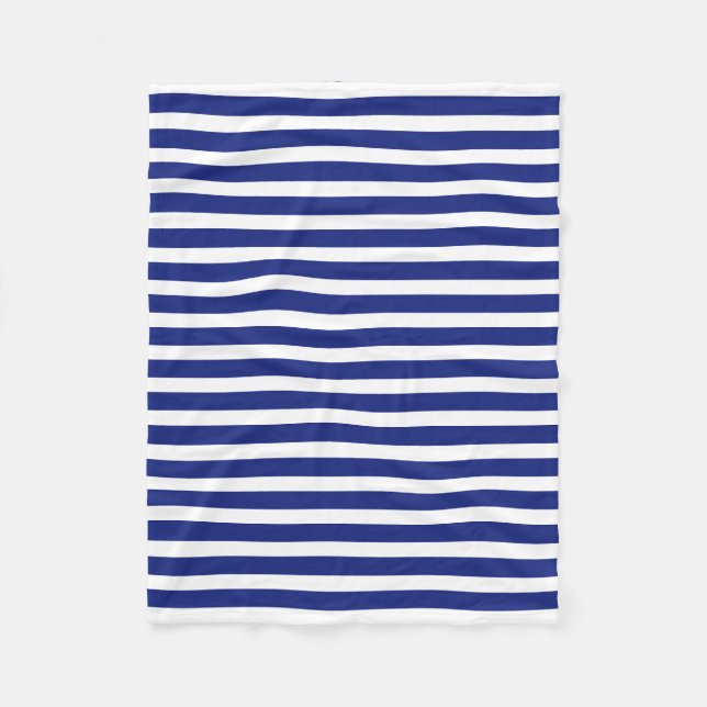 Fleece Baby Blanket Navy Blue and White Stripes (Front)