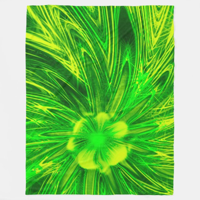 Fleece Blanket Abstract Lines Green Flower (Front)