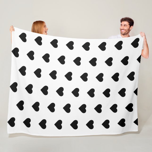 Fleece Blanket-Black hearts on white Blanket (In Situ)