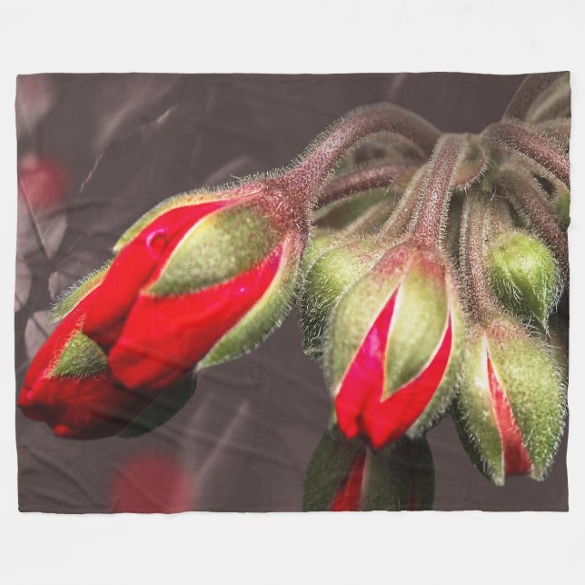 Fleece Blanket Bloom Red And Dark (Front (Horizontal))