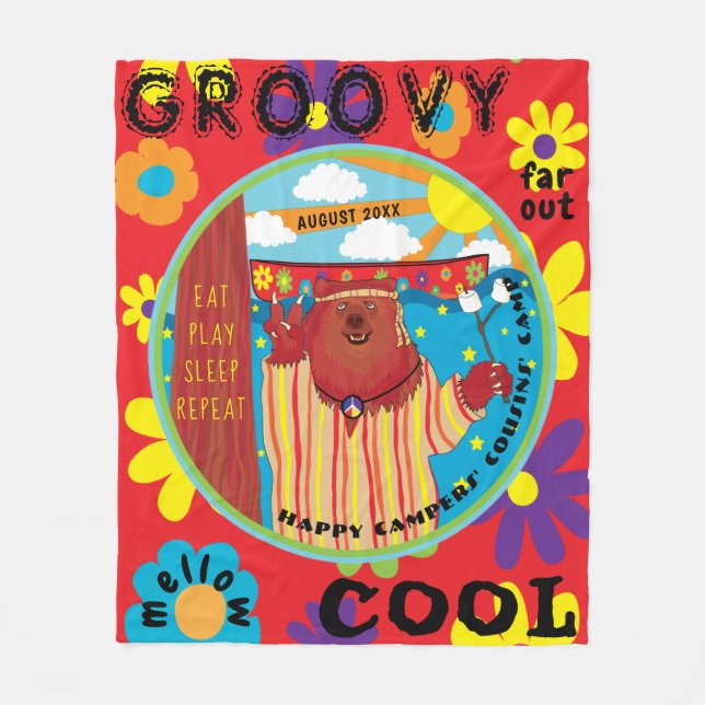 Fleece Blanket Camp Groovy Bear Personalize (Front)