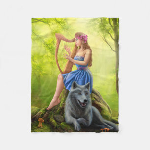 Fleece Blanket, fairy and friend wolf. Blanket