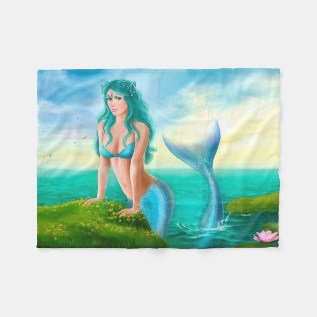 Fleece Blanket, Fantasy beautiful  mermaid in sea Blanket (Front (Horizontal))