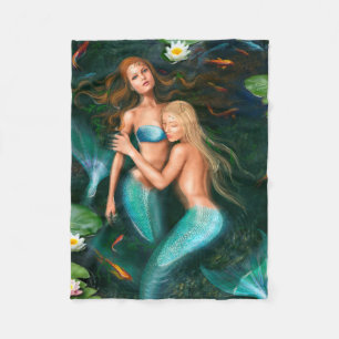 Fleece Blanket, Fantasy beautiful mermaids