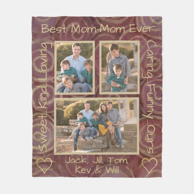 Fleece Blanket "Gold Burgundy Swirl" Photo Blanket (Front)