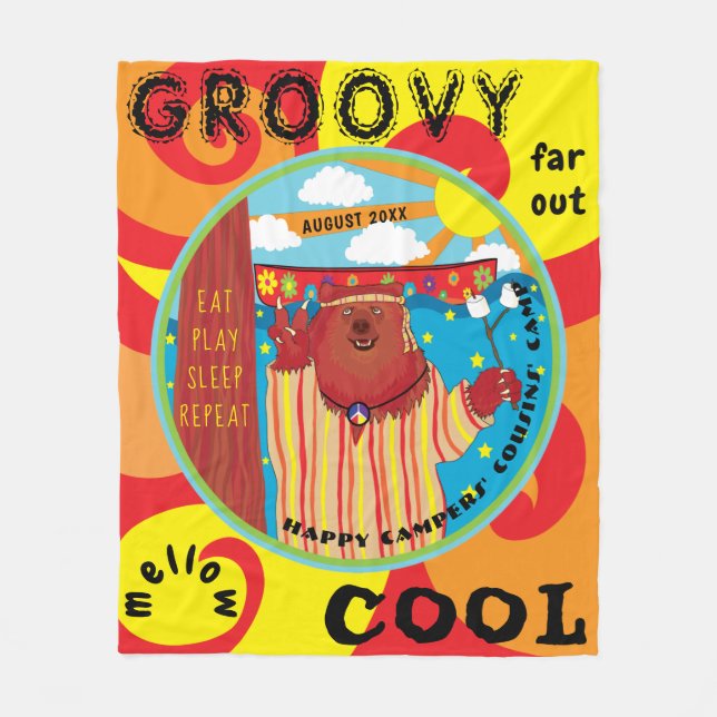 Fleece Blanket Happy Campe Groovy Bear Personalize (Front)