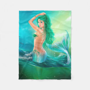 Fleece Blanket,mermaid fantasy at ocean