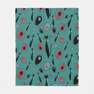Fleece Blanket   MidCentury Modern Atomic Cats