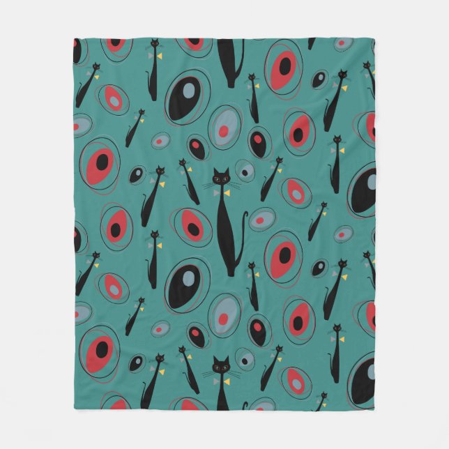 Fleece Blanket | MidCentury Modern Atomic Cats (Front)