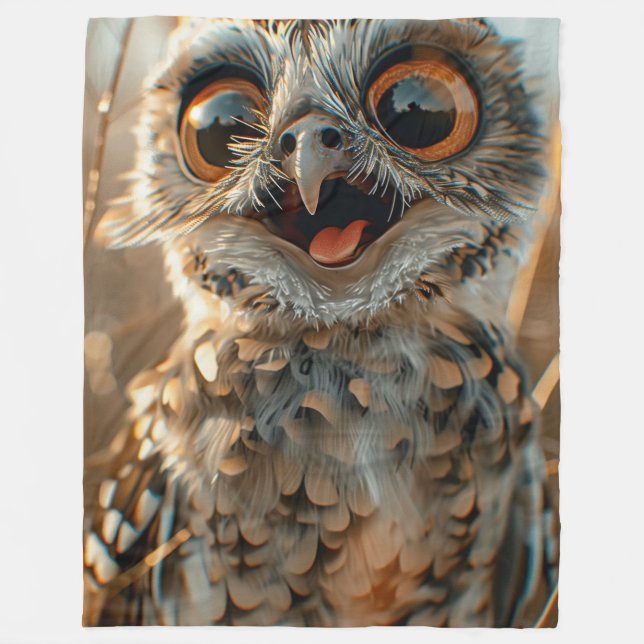 Fleece Blanket Owl Cute Funny Smiling, S, M, L (Front)