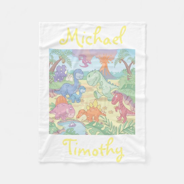 Fleece Blanket/Personalized Cartoon Dinosaurs Blanket (Front)