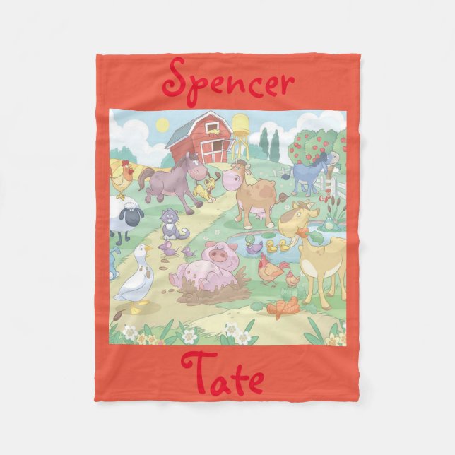 Fleece Blanket/Personalized Cartoon Farm Animals (Front)
