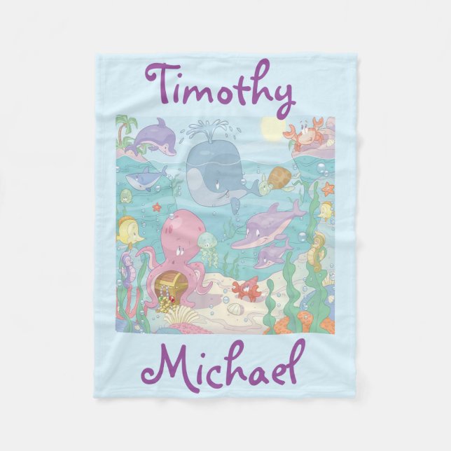 Fleece Blanket/Personalized Sea Life Blanket (Front)