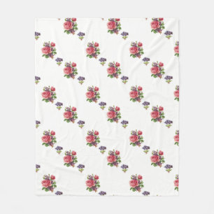 Fleece Blanket Pink Roses and Violets Pattern