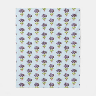Fleece Blanket Purple Violets Pattern Pale Blue