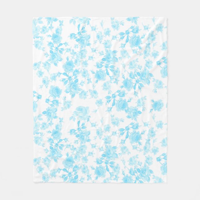 Fleece blanket Saint Colette June Roses capri blue (Front)