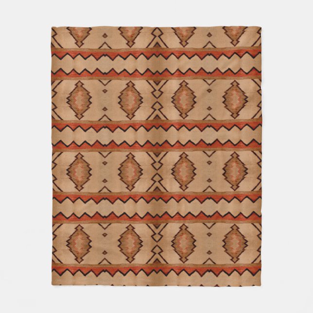 Fleece Blanket Southwest rustic woven rug design (Front)