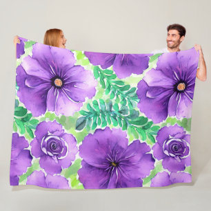 Fleece Blanket with Purple Flowers