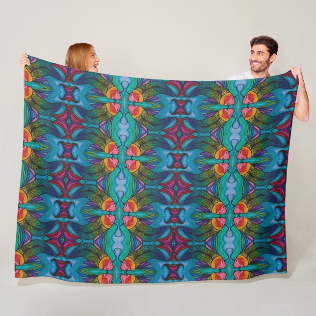 Fleece Blanket With Rainbow Koi Fish Design  (In Situ)