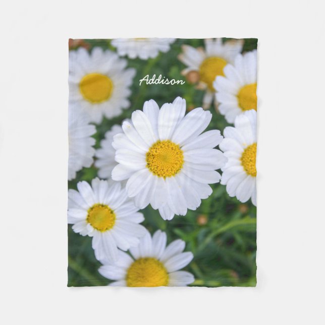 Fleece Blanket With White Daisy Photo (Front)