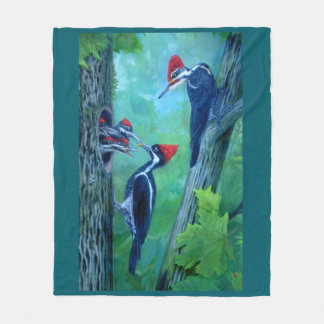 Fleece Blanket Woodpecker Family Warm
