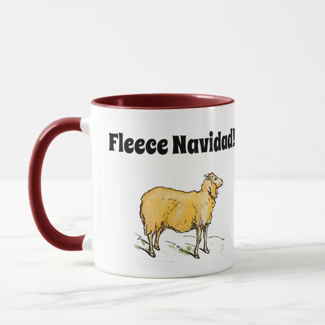 Fleece Feliz Navidad Funny Christmas Sheep Joke Mug (Left)