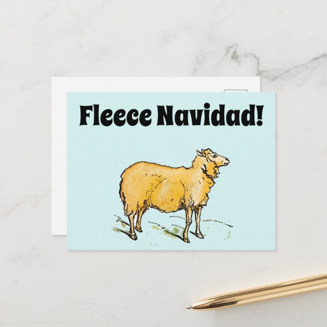 Fleece Feliz Navidad Funny Christmas Sheep Joke Postcard (Front/Back In Situ)