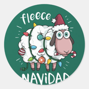 Fleece Feliz Navidad Funny Cute Sheep Christmas Classic Round Sticker