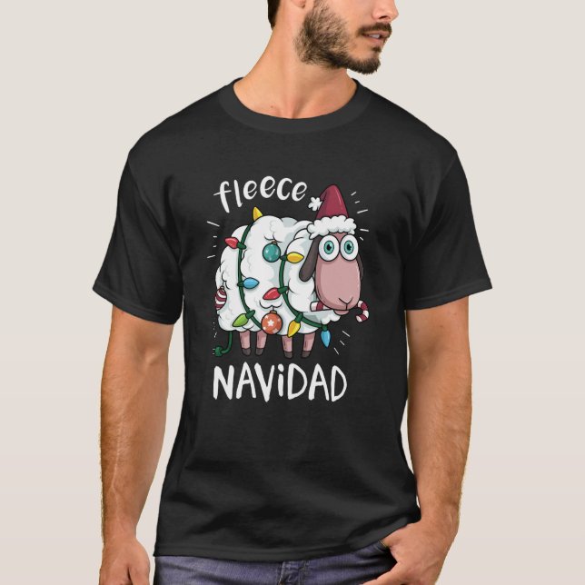 Fleece Feliz Navidad Funny Cute Sheep Christmas Sw T-Shirt (Front)