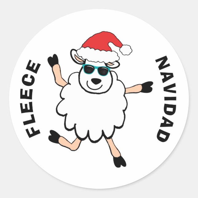 Fleece Feliz Navidad Sheep Christmas Classic Round Sticker (Front)